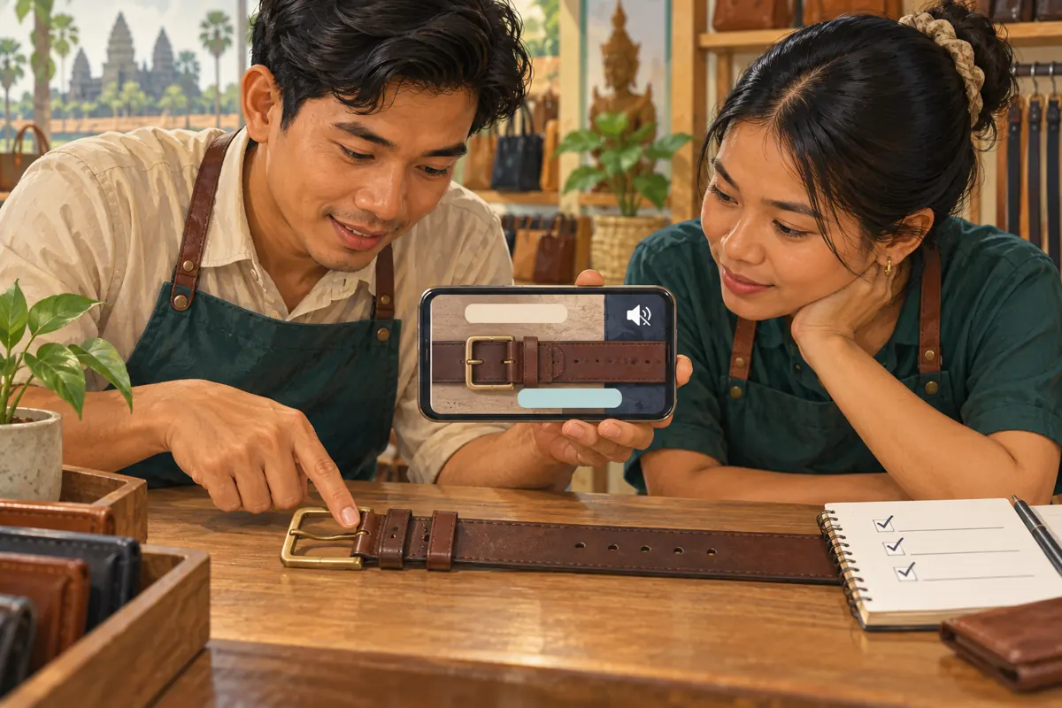 រូបគំនូរមិត្តរួមការងារពីរនាក់សាកមើលវីដេអូខ្សែក្រវាត់លើទូរសព្ទដោយបិទសំឡេង និងប្រៀបធៀបនឹងខ្សែពិត